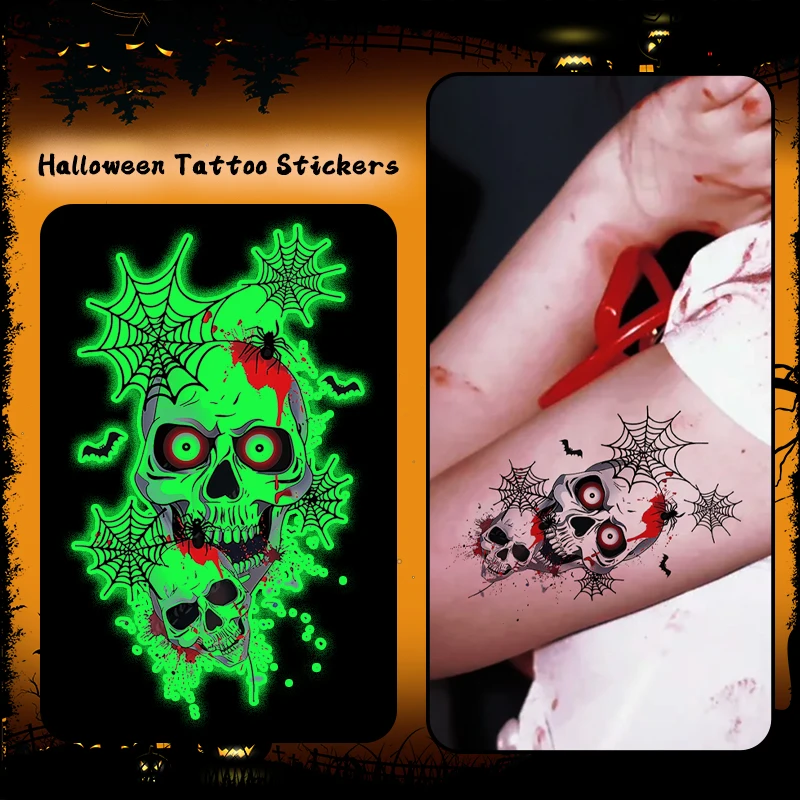 Skull, 1Pc Glow-in-the-Dark Waterproof Temporary Tattoo Sticker, Halloween Horror Makeup, For Parties and Halloween Role-playing
Skull, 1Pc Glow-in-the-Dark Waterproof Temporary Tattoo Sticker, Halloween Horror Makeup, For Parties and Halloween Role-playing