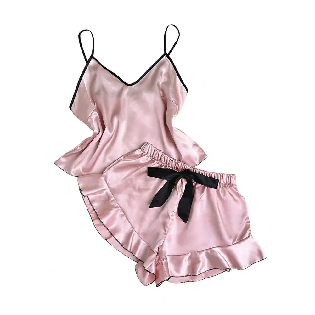 Women Strappy Top Elegant Satin Women's Pajamas Set with Spaghetti Strap Top Backless V Neck Design Ruffle Pleated for Comfort
Women Strappy Top Elegant Satin Women's Pajamas Set with Spaghetti Strap Top Backless V Neck Design Ruffle Pleated for Comfort