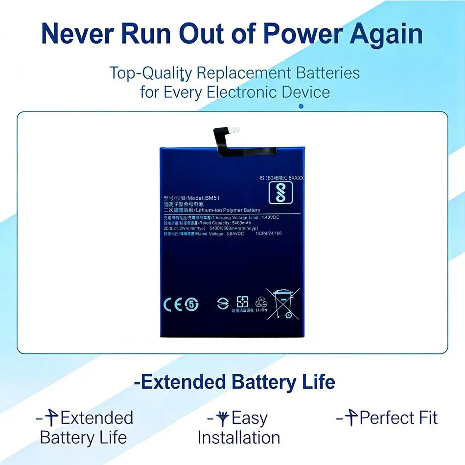 Аккумулятор для мобильного телефона, долговечный, 5500 мАч, безопасный, для Xiaomi MI Max 3 Max3 BM51
Аккумулятор для мобильного телефона, долговечный, 5500 мАч, безопасный, для Xiaomi MI Max 3 Max3 BM51