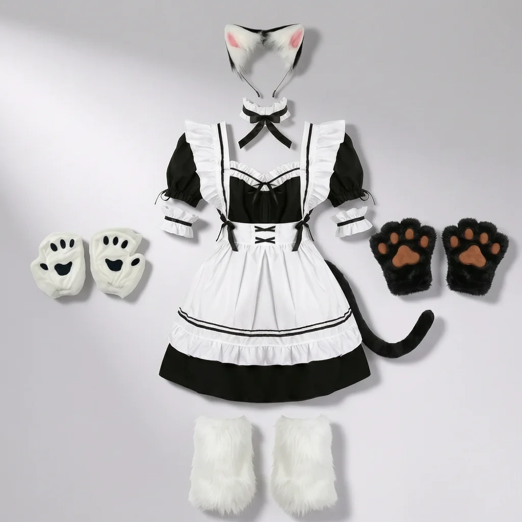 Cat Maid Costume Set Cosplay Lolita Anime Dress Women Halloween Party Outfit Ears Tail Paws Leg Covers
Cat Maid Costume Set Cosplay Lolita Anime Dress Women Halloween Party Outfit Ears Tail Paws Leg Covers