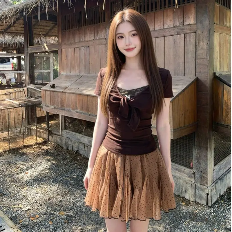 2026 Summer Polka Dot Mesh Skirts Sets for Women Korean Sexy Spicy Girl T-shirt Dress Sets Slim Fit Temperament Cardigan and Top
2026 Summer Polka Dot Mesh Skirts Sets for Women Korean Sexy Spicy Girl T-shirt Dress Sets Slim Fit Temperament Cardigan and Top