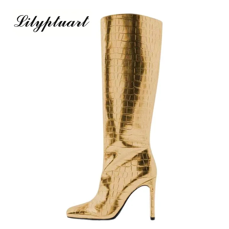 Brand Women's Boots Gold Silver Boots Thick Heel Square Head Fashion Sexy Women's Over Knee Boots Crocodile Pattern Sleeve Shoes
Brand Women's Boots Gold Silver Boots Thick Heel Square Head Fashion Sexy Women's Over Knee Boots Crocodile Pattern Sleeve Shoes