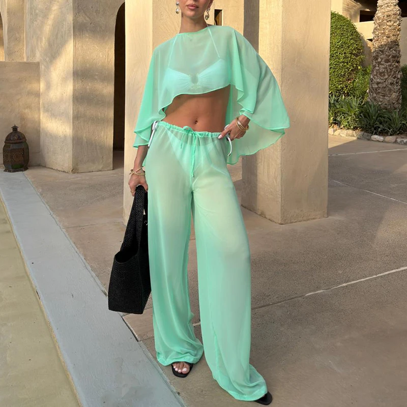 Spring Summer Solid Loose Chiffon Set Elegant O Neck Batwing Sleeve Crop Top & Tie-up Pants Outfit Casual Women's Two Piece Suit
Spring Summer Solid Loose Chiffon Set Elegant O Neck Batwing Sleeve Crop Top & Tie-up Pants Outfit Casual Women's Two Piece Suit