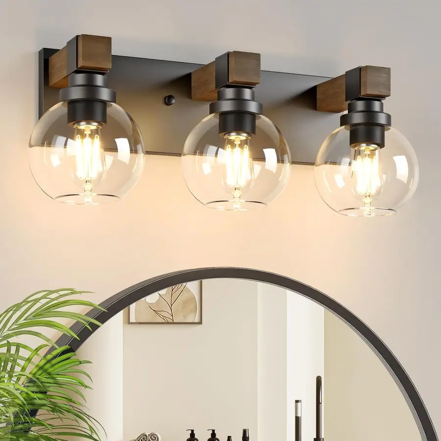 Bathroom Vanity Light Fixtures, 3Light Wood Bathroom Light Fixtures Over Mirror, Rustic Vanity Lighting with Glass Shade for Liv
Bathroom Vanity Light Fixtures, 3Light Wood Bathroom Light Fixtures Over Mirror, Rustic Vanity Lighting with Glass Shade for Liv