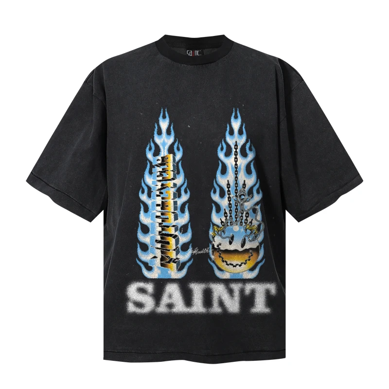 Hip Hop Retro Blue Flame Saint Micheal T-Shirt Men Women High Quality Casual Oversized T Shirt Tee Tops Streetwear
Hip Hop Retro Blue Flame Saint Micheal T-Shirt Men Women High Quality Casual Oversized T Shirt Tee Tops Streetwear