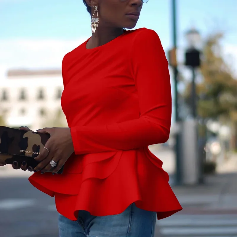 White Ruffle Hem T-shirt Autumn Winter Long Sleeve Women Tops Blouses Office Lady Elegant Black Red Casual Peplum Top Female
White Ruffle Hem T-shirt Autumn Winter Long Sleeve Women Tops Blouses Office Lady Elegant Black Red Casual Peplum Top Female