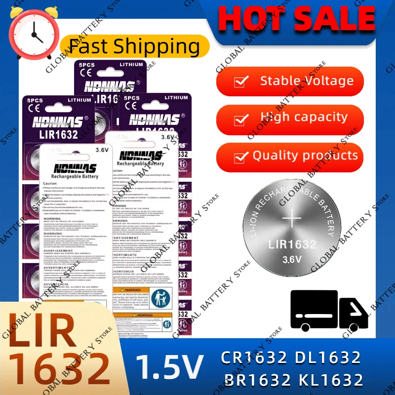 LIR1632 Rechargeable Lithium Button Battery Replacement for CR1632 for Car Key Remote Control Watch Clock
LIR1632 Rechargeable Lithium Button Battery Replacement for CR1632 for Car Key Remote Control Watch Clock