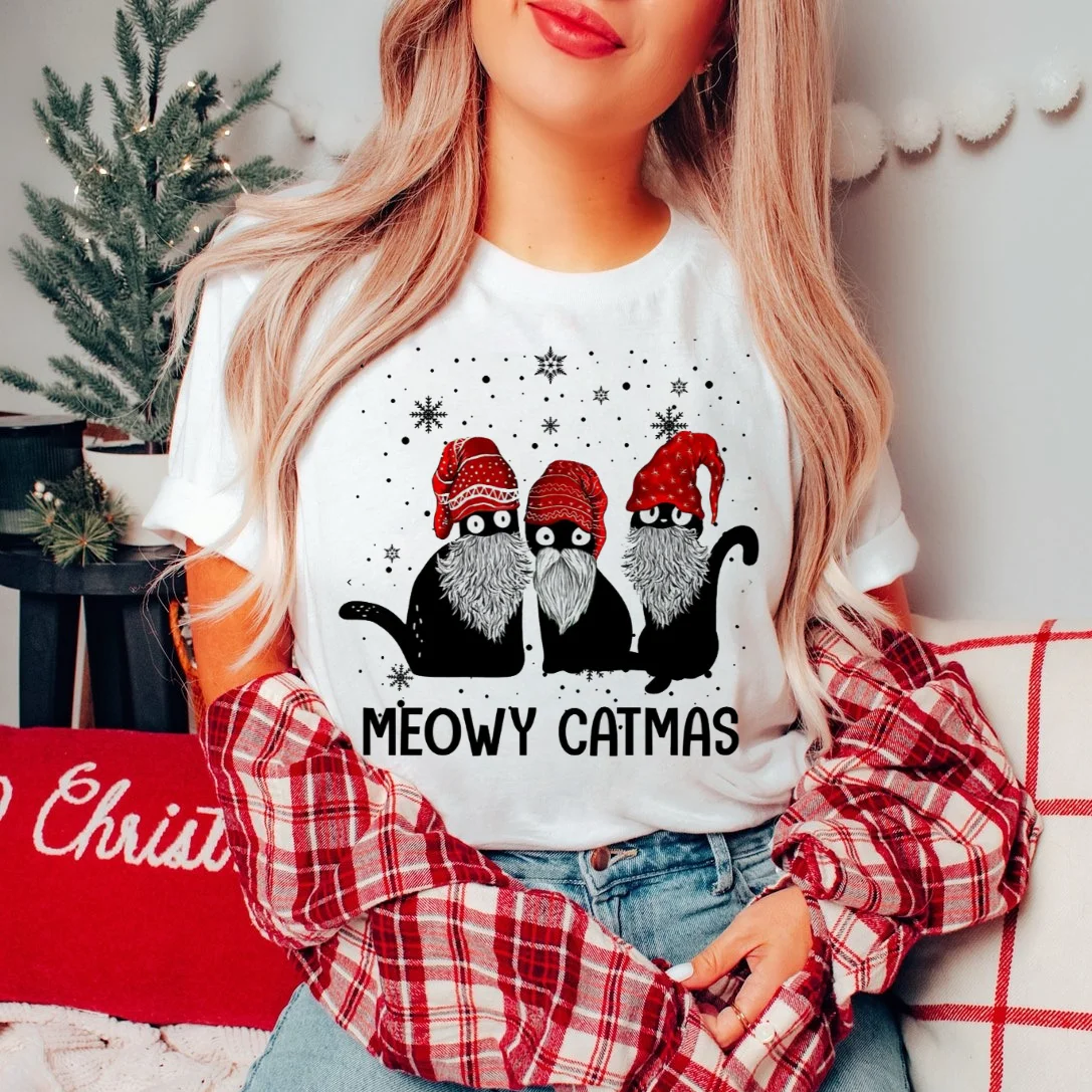 Trendy 90s Style Christmas Black Cat Pattern Fashionable Women's Printed Christmas Happy New Year Printed Short Sleeved Top T-Sh
Trendy 90s Style Christmas Black Cat Pattern Fashionable Women's Printed Christmas Happy New Year Printed Short Sleeved Top T-Sh