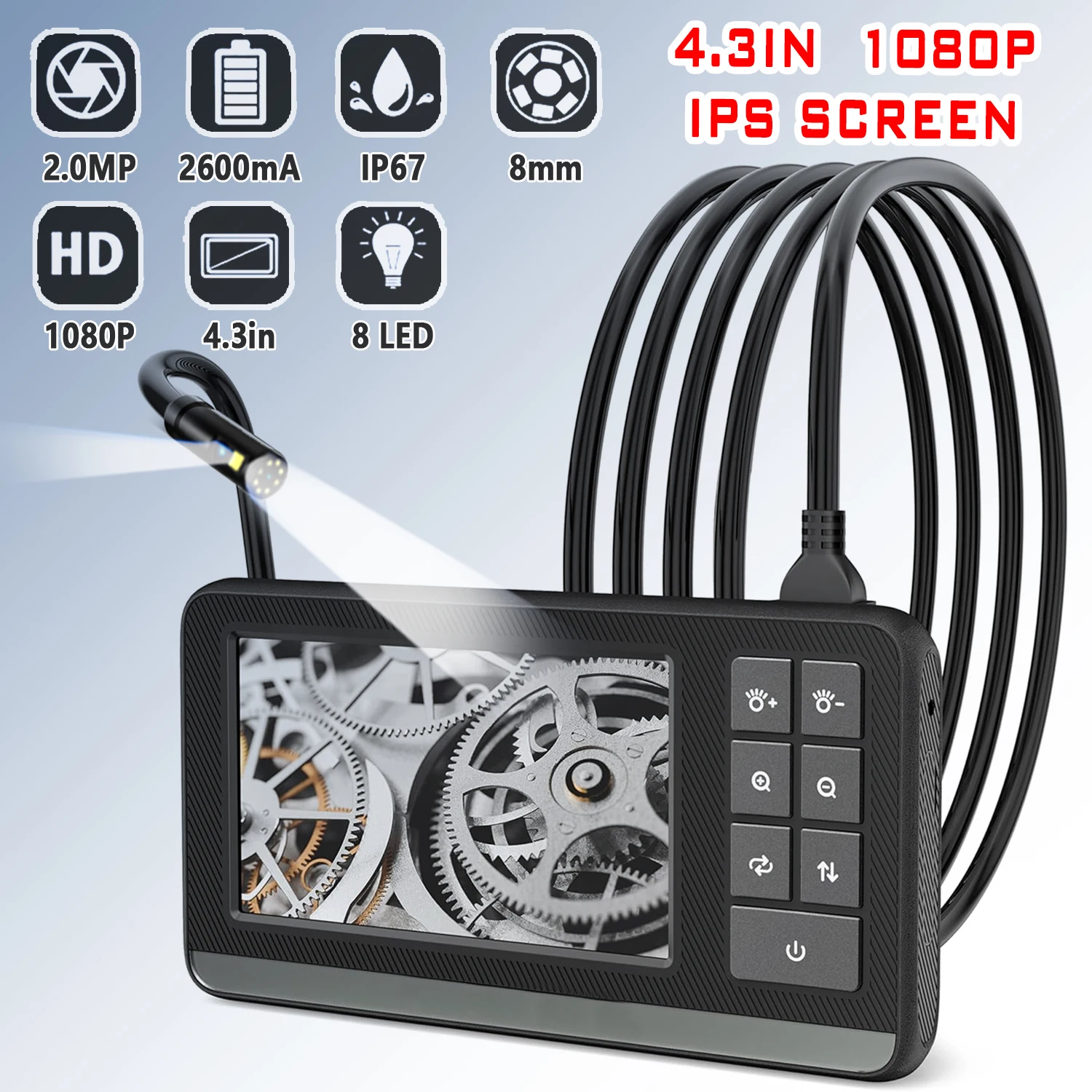 8mm 4.3in 1080P Single Dual Lens Piping Inspection Automotive Boroscope Inspection Endoscope Endoscopy Camera Tools For Cars
8mm 4.3in 1080P Single Dual Lens Piping Inspection Automotive Boroscope Inspection Endoscope Endoscopy Camera Tools For Cars