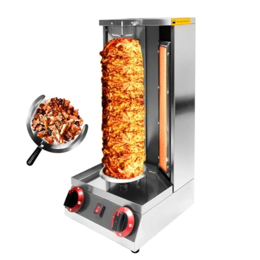Shwarma Grill Machine for home and restaurant use stainless steel silver 2-burner gas vertical rotisserie with meat catch pan
Shwarma Grill Machine for home and restaurant use stainless steel silver 2-burner gas vertical rotisserie with meat catch pan