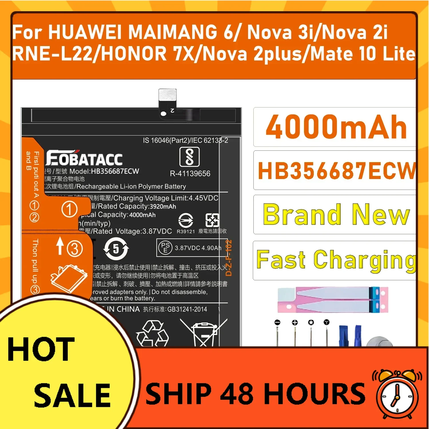 2025 Years EOBATACC New 100% Original HB356687ECW Battery For HUAWEI Nova 3i/Nova 2i /Nova 2plus Batteries + Tools
2025 Years EOBATACC New 100% Original HB356687ECW Battery For HUAWEI Nova 3i/Nova 2i /Nova 2plus Batteries + Tools