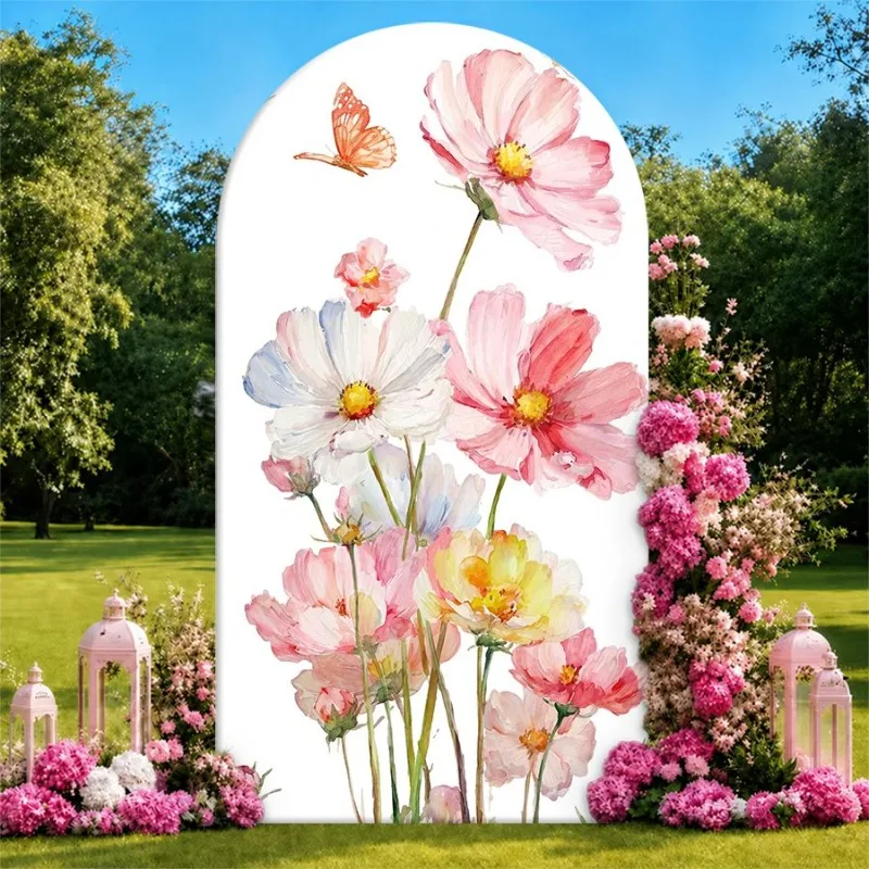 Single Side Arch Backdrop Cover Elegant Floral Arch Background for Wedding Party Decor with Pink White Cosmos Flowers
Single Side Arch Backdrop Cover Elegant Floral Arch Background for Wedding Party Decor with Pink White Cosmos Flowers