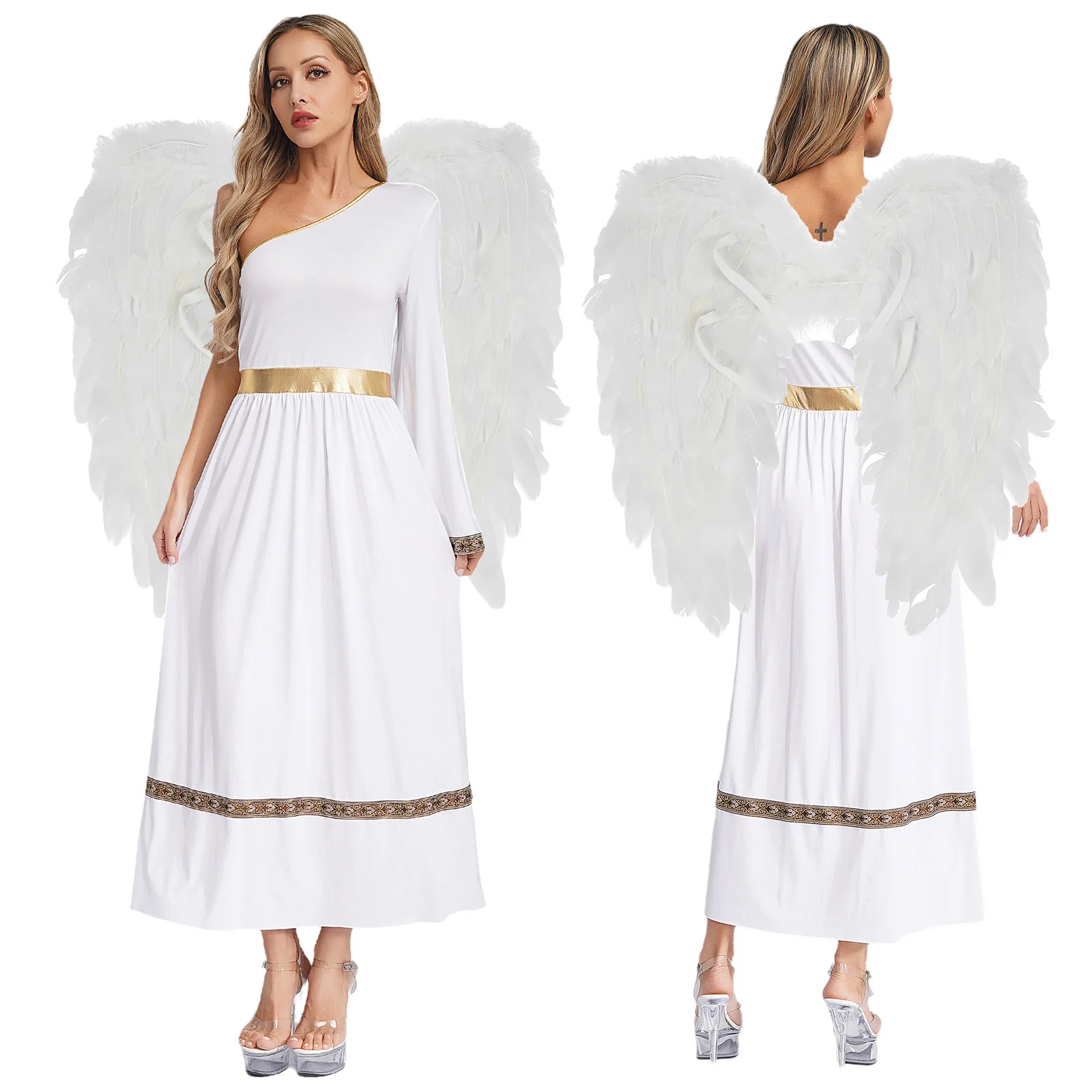 Women Ancient Greek Roman Tunic Dress with Wings One Shoulder Toga Dress And Angel Wing 2-piece Set for Halloween Cosplay Party
Women Ancient Greek Roman Tunic Dress with Wings One Shoulder Toga Dress And Angel Wing 2-piece Set for Halloween Cosplay Party