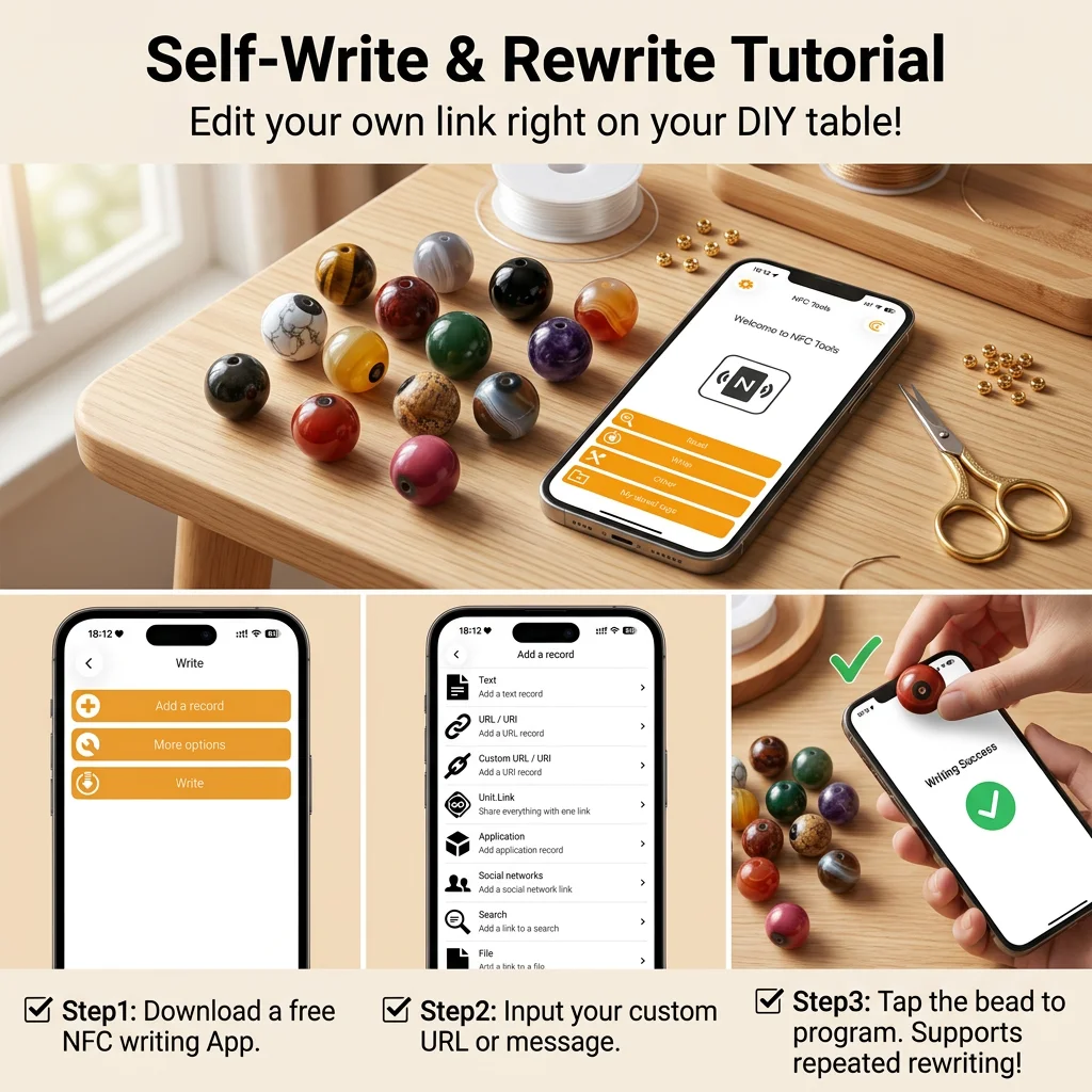 NFC Smart Beads with ICODE SLIX Chip Rewritable URL WiFi for DIY Jewelry Tag Digital Business Card Social Media Link Smart Home
NFC Smart Beads with ICODE SLIX Chip Rewritable URL WiFi for DIY Jewelry Tag Digital Business Card Social Media Link Smart Home