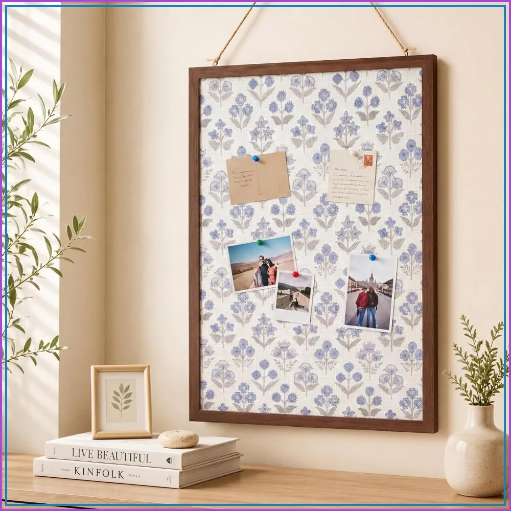 17x23 Linen Cork Board for Wall, Decorative Blue Floral Bulletin Board with Wood Frame, Farmhouse Cottagecore Pin Board for Home Office
17x23 Linen Cork Board for Wall, Decorative Blue Floral Bulletin Board with Wood Frame, Farmhouse Cottagecore Pin Board for Home Office