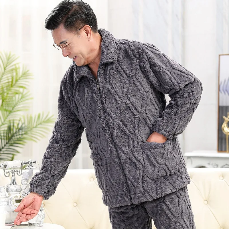 Autumn Winter Men's Pajamas Middle-aged Elderly People Coral Fleece Thickened Fleece Flannel Home Wear Sets Middle-aged Fathers 
Autumn Winter Men's Pajamas Middle-aged Elderly People Coral Fleece Thickened Fleece Flannel Home Wear Sets Middle-aged Fathers