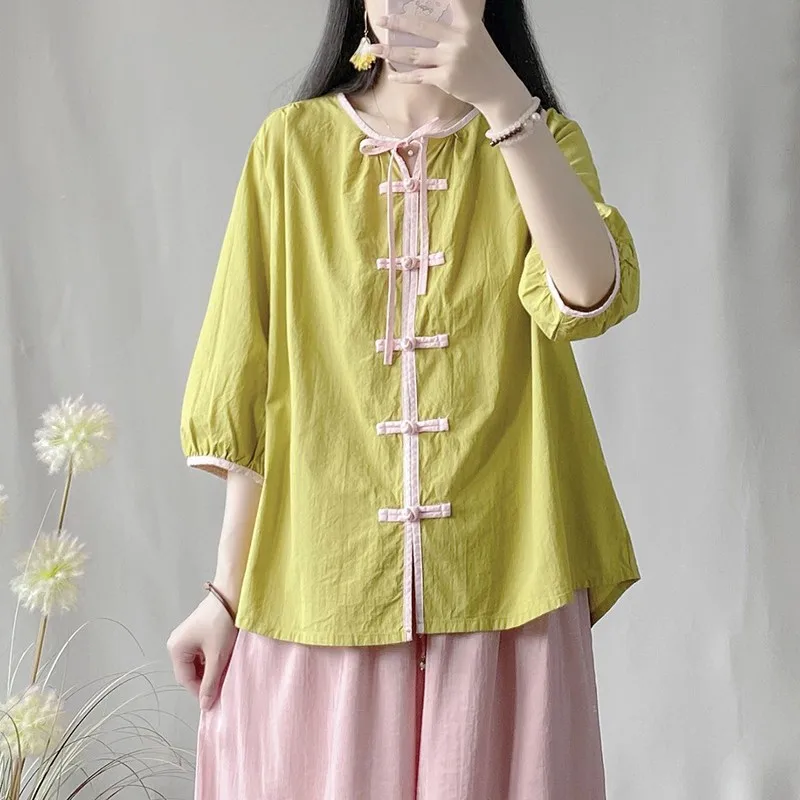 2023 Spring Summer New Arts Style Women 3/4 Sleeve O-neck Casual Shirts Vintage Single Breasted Cotton Linen Solid Blouse C939
2023 Spring Summer New Arts Style Women 3/4 Sleeve O-neck Casual Shirts Vintage Single Breasted Cotton Linen Solid Blouse C939