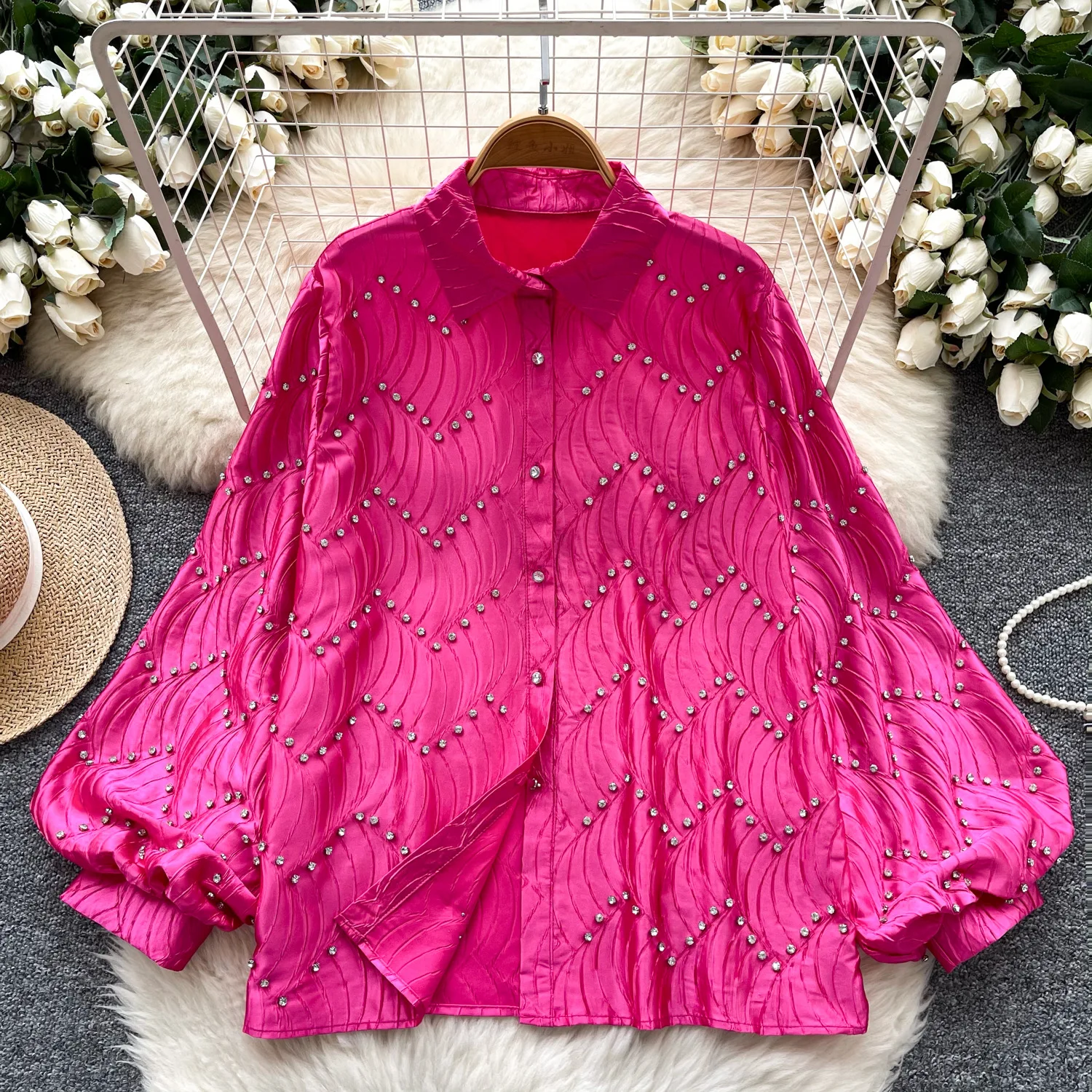 Women Shirt Casual Blouses Turn Down Collar Lantern Sleeve Shirts Y2k Streetwear Beading Loose Tops Elegant Vintage Spring 2025
Women Shirt Casual Blouses Turn Down Collar Lantern Sleeve Shirts Y2k Streetwear Beading Loose Tops Elegant Vintage Spring 2025