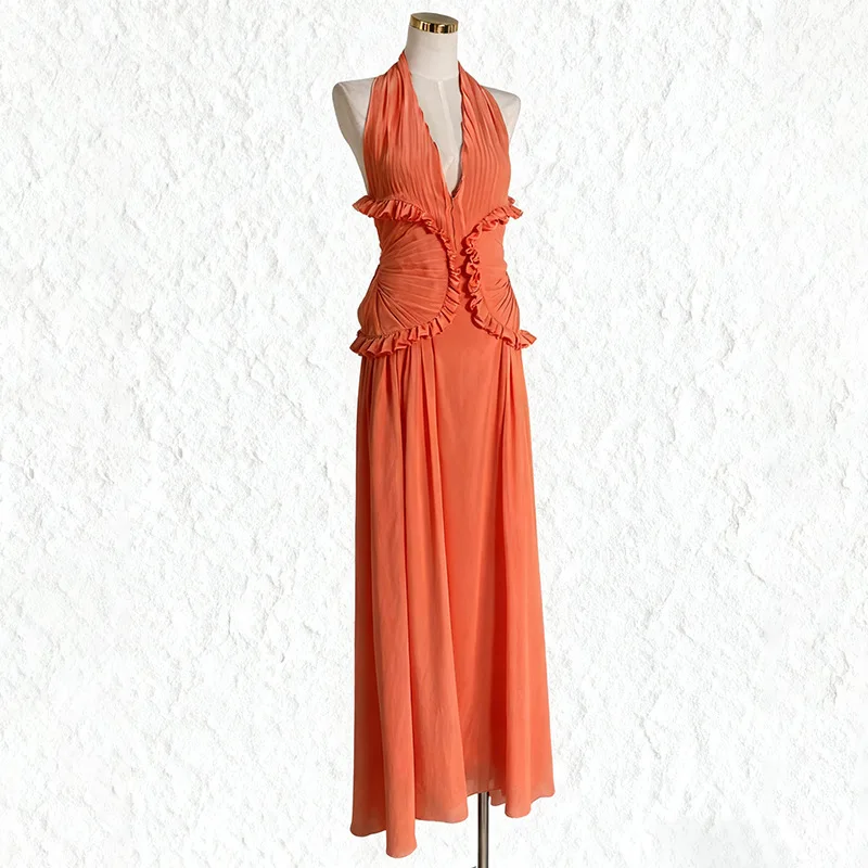 Женское коралловое платье-халтер с V-образным вырезом, оборками и драпировкой на талии, романтическое летнее платье для вечеринок
Женское коралловое платье-халтер с V-образным вырезом, оборками и драпировкой на талии, романтическое летнее платье для вечеринок