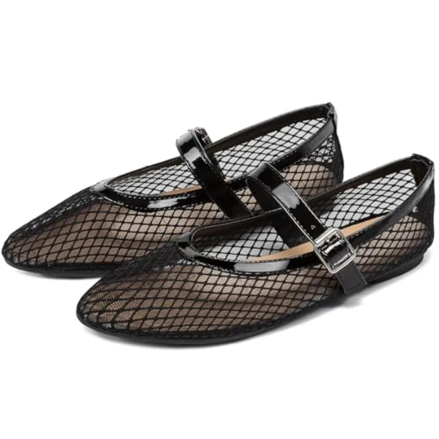 Women's Mesh Ballet Flats Round Toe Fishnet Ballerina Flats Buckle Strap Mary Jane Ballet Flats for Parties or Casual Dress Sho
Women's Mesh Ballet Flats Round Toe Fishnet Ballerina Flats Buckle Strap Mary Jane Ballet Flats for Parties or Casual Dress Sho