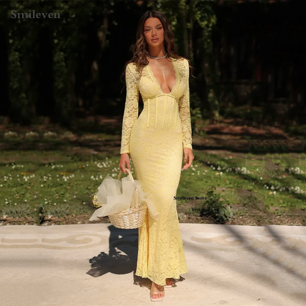 Smileven Luxury Lace Flowers Mermaid Evening Dress V Neck Formal Prom Dresses Sexy Yellow Party Gowns Customized 2026
Smileven Luxury Lace Flowers Mermaid Evening Dress V Neck Formal Prom Dresses Sexy Yellow Party Gowns Customized 2026