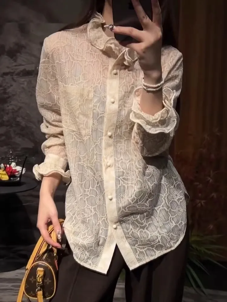 Korean Style Long Sleeve Lace Shirt Women's Fashion Hook Flower Hollow out Design Autumn Winter Top Loose Fit Plant Floral Pa...
Korean Style Long Sleeve Lace Shirt Women's Fashion Hook Flower Hollow out Design Autumn Winter Top Loose Fit Plant Floral Pa...