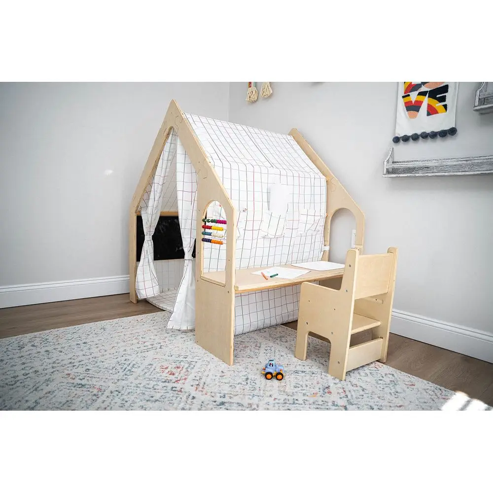 Flair 5 in 1 Indoor Playhouse with Desk Table, Chair, Chalkboard, Floor Cushion and Curtain Shades Montessori and Waldorf Style
Flair 5 in 1 Indoor Playhouse with Desk Table, Chair, Chalkboard, Floor Cushion and Curtain Shades Montessori and Waldorf Style