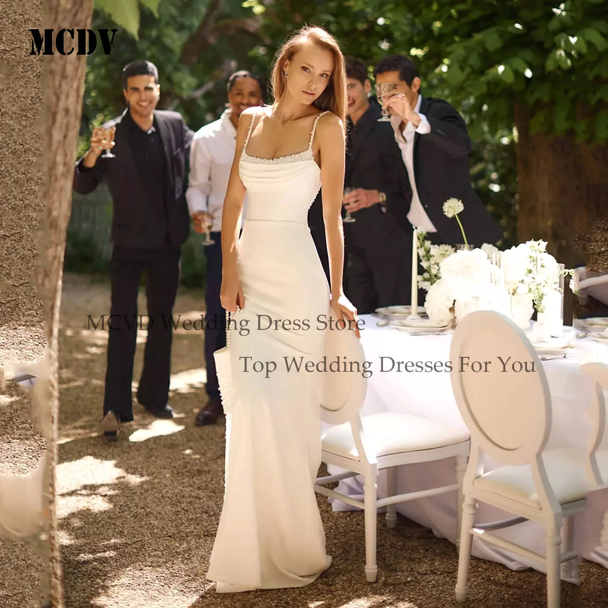 MCDV Mermaid Beading Backless Wedding Gowns For Women Spaghetti Straps Satin Vestidos De Novia Elegant Bride Gowns Customized
MCDV Mermaid Beading Backless Wedding Gowns For Women Spaghetti Straps Satin Vestidos De Novia Elegant Bride Gowns Customized