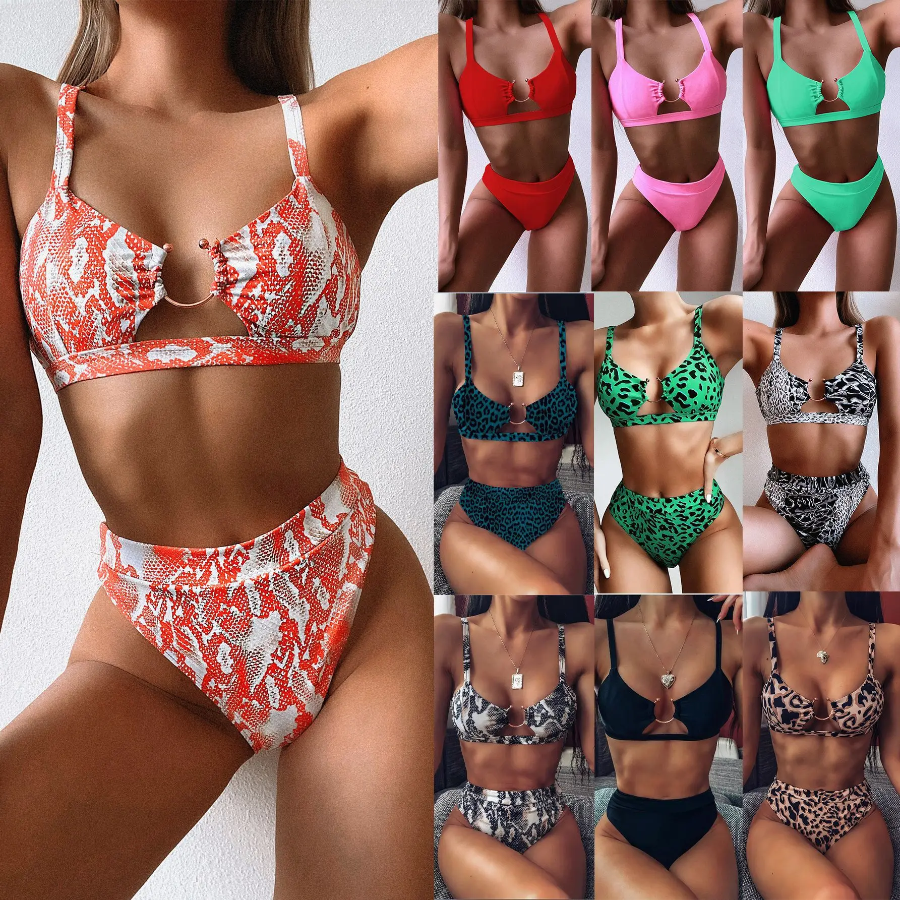 Animal Print High Waist Two Piece Swimwear With Ring Accent For Vacation And Resort Style
Animal Print High Waist Two Piece Swimwear With Ring Accent For Vacation And Resort Style