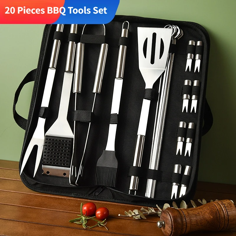 Oxford Bag 20 pieces Set of BBQ Tools Barbecue Fork Brush Skewer Spatula Tools Set Outdoor Household Stainless Steel BBQ Set
Oxford Bag 20 pieces Set of BBQ Tools Barbecue Fork Brush Skewer Spatula Tools Set Outdoor Household Stainless Steel BBQ Set