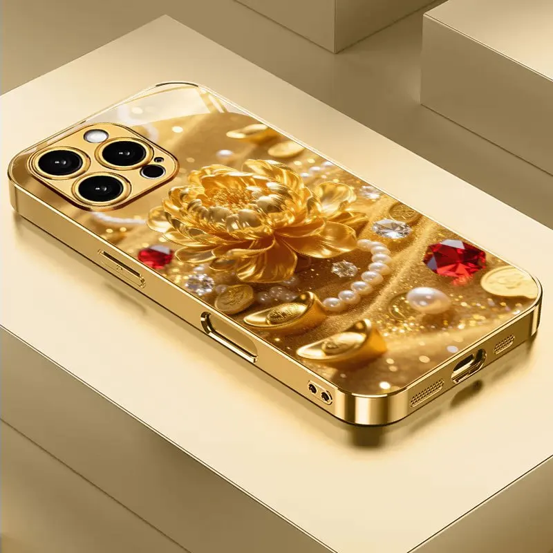 Luxurious gold floral pattern electroplated glass phone case, suitable for iPhone 17, 16, 15, 14, 13, 12, 11, etc.
Luxurious gold floral pattern electroplated glass phone case, suitable for iPhone 17, 16, 15, 14, 13, 12, 11, etc.