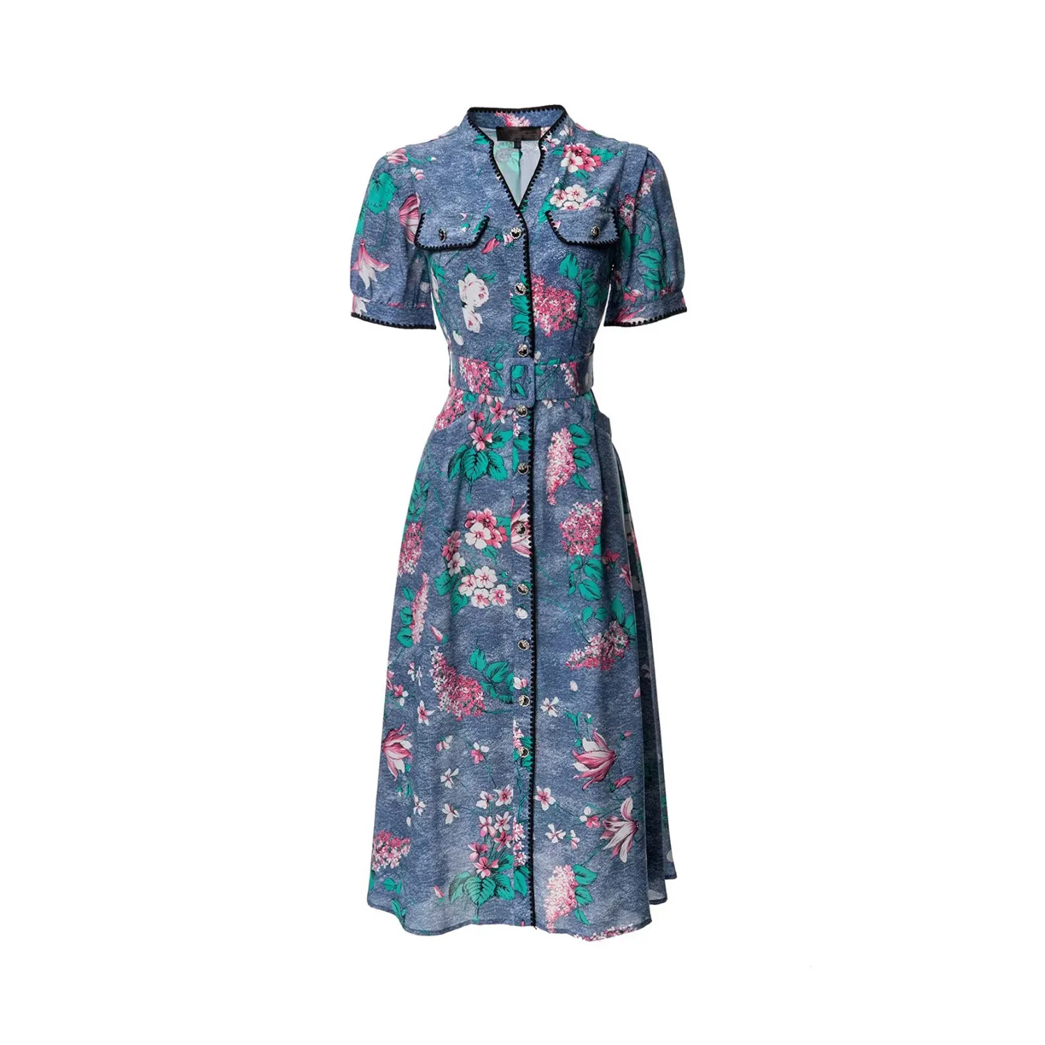 European and American women's clothing new summer V-neck Short sleeve flower print fashion Single breasted blue dress XXL
European and American women's clothing new summer V-neck Short sleeve flower print fashion Single breasted blue dress XXL