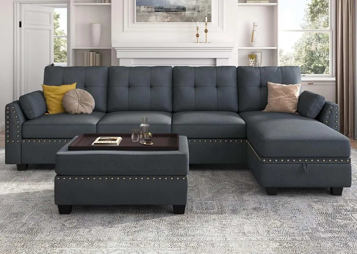 Convertible Sectional Sofa Couch Set L-Shape Sofa Couch Set 4 Seat Sectional with Storage Ottoman for Living Room
Convertible Sectional Sofa Couch Set L-Shape Sofa Couch Set 4 Seat Sectional with Storage Ottoman for Living Room