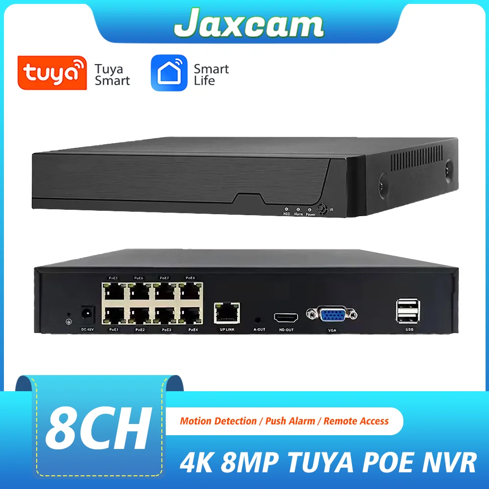 8CH 4K POE NVR Tuya Smart Life Face Detetcion CCTV Network Surveillance Video Recorder For 8MP POE IP Security Camera
8CH 4K POE NVR Tuya Smart Life Face Detetcion CCTV Network Surveillance Video Recorder For 8MP POE IP Security Camera