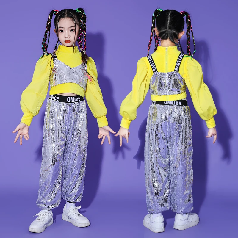 Kids Hip Hop Clothing Yellow Zip Up Crop Top Tshirt Silver Sequined Tank Jogger Pants for Girl Jazz Dance Costume Street Clothes
Kids Hip Hop Clothing Yellow Zip Up Crop Top Tshirt Silver Sequined Tank Jogger Pants for Girl Jazz Dance Costume Street Clothes