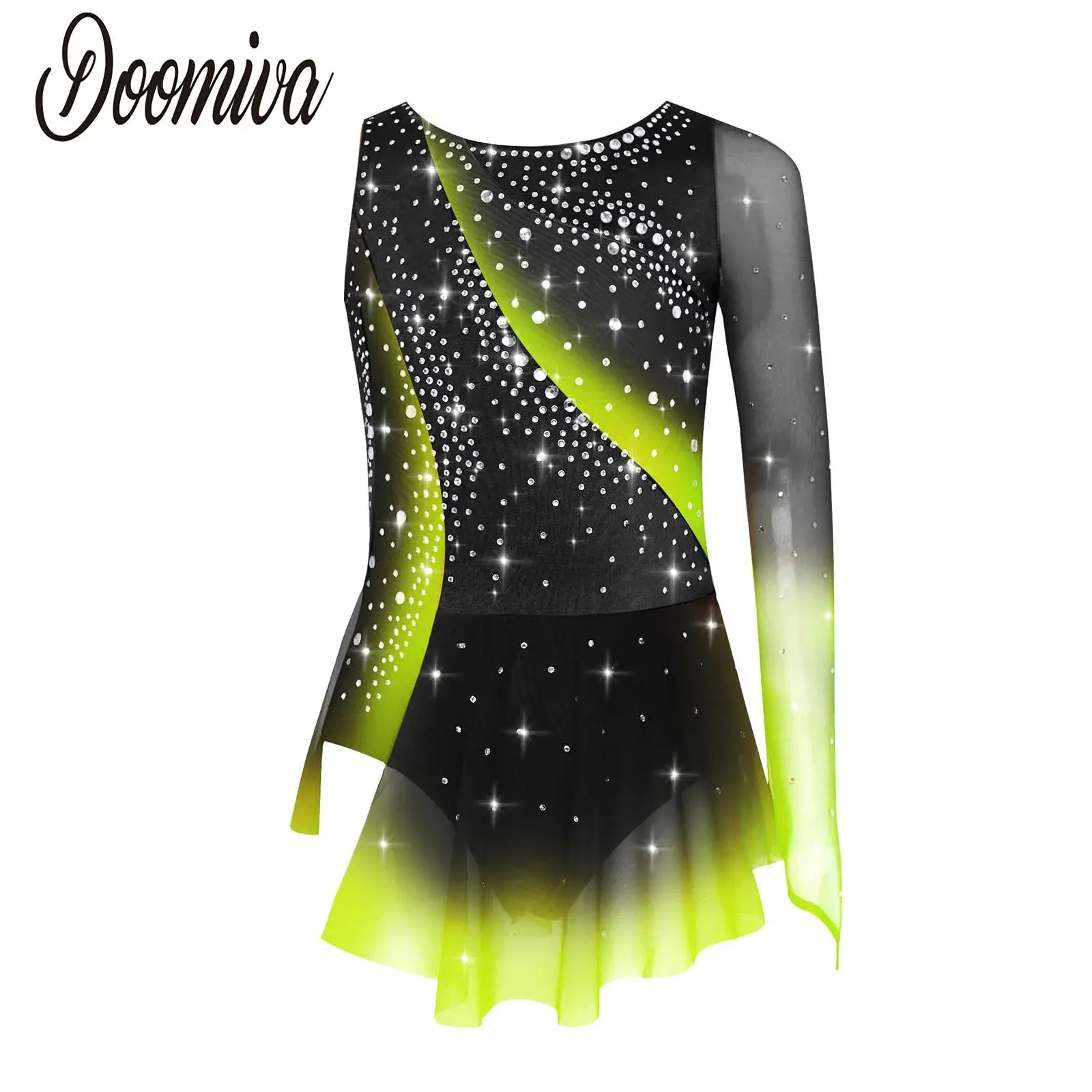 Girls Skating Lyrical Dance Dress Rhythmic Dance Gymnastics Costume Contrast Color Asymmetrical Split Rhinestones Leotard Dress
Girls Skating Lyrical Dance Dress Rhythmic Dance Gymnastics Costume Contrast Color Asymmetrical Split Rhinestones Leotard Dress