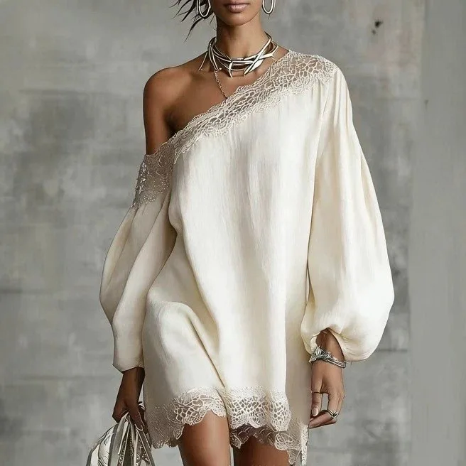 One Shoulder Long Lantern Sleeve Mini Dress Women's Sexy Lace Hem Patchwork Party Dresses Summer Boho Vacation Dress Vestidos
One Shoulder Long Lantern Sleeve Mini Dress Women's Sexy Lace Hem Patchwork Party Dresses Summer Boho Vacation Dress Vestidos
