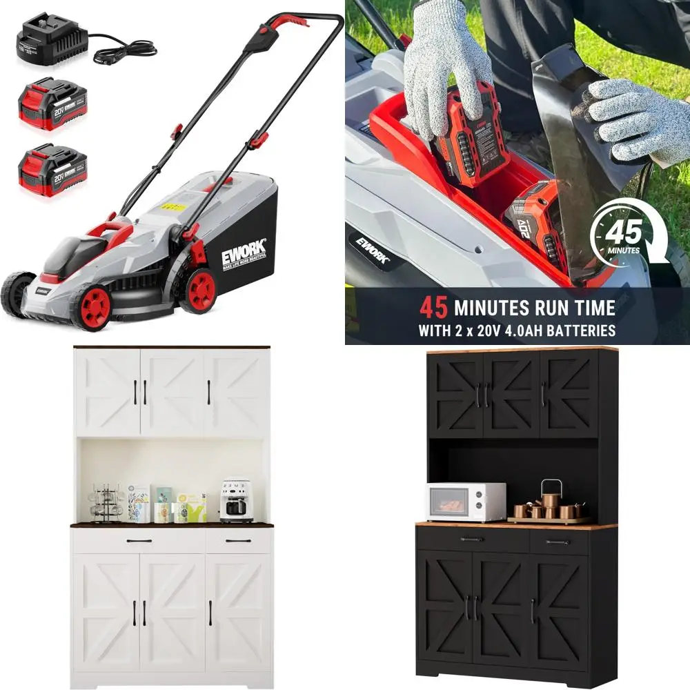 EWORK 40 В 13-дюймовая аккумуляторная электрическая газонокосилка с бесщеточным двигателем, 5 режимами высоты, включает 2 аккумулятора 20 В, 4,0 Ач и ча
EWORK 40 В 13-дюймовая аккумуляторная электрическая газонокосилка с бесщеточным двигателем, 5 режимами высоты, включает 2 аккумулятора 20 В, 4,0 Ач и ча