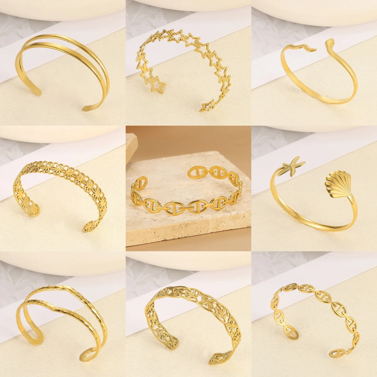 Multilayer Bangle Snake Pulseras Flower Cuff Bangle Shell Stainless Steel Bracelets For Women Star Bracelet Adjustable Jewelry
Multilayer Bangle Snake Pulseras Flower Cuff Bangle Shell Stainless Steel Bracelets For Women Star Bracelet Adjustable Jewelry
