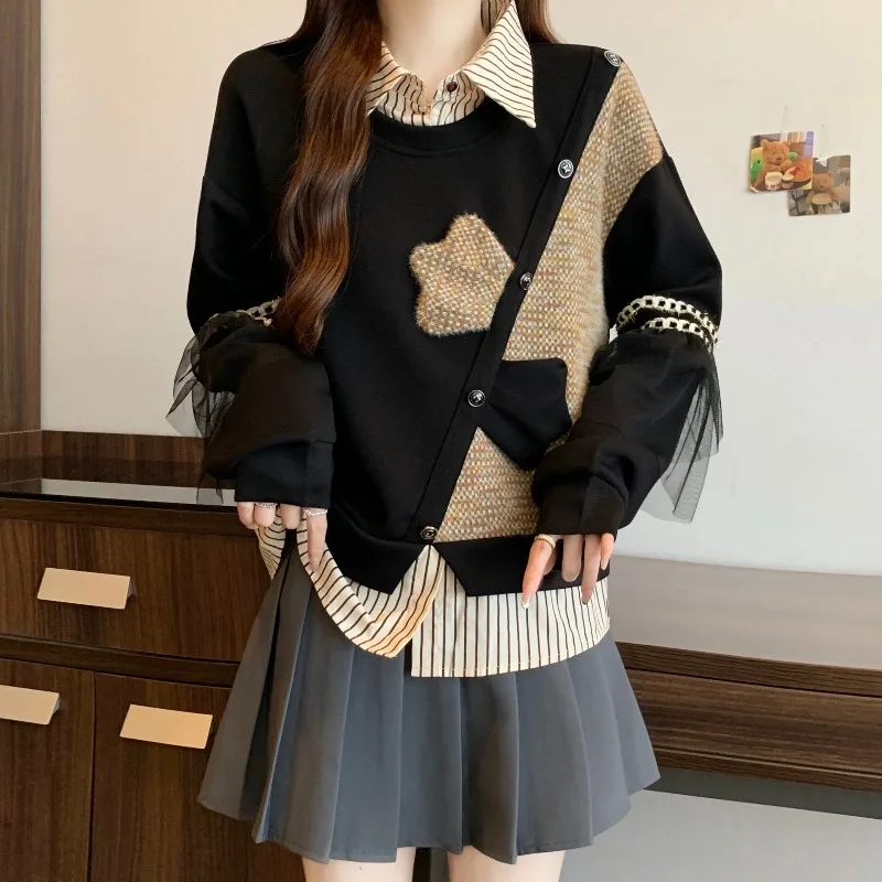 A Plus-size Chubby Girl's Autumn Winter New Fashion School Style Fake Two Sweatshirts Fashionable and Stylish Slimming Top Women
A Plus-size Chubby Girl's Autumn Winter New Fashion School Style Fake Two Sweatshirts Fashionable and Stylish Slimming Top Women