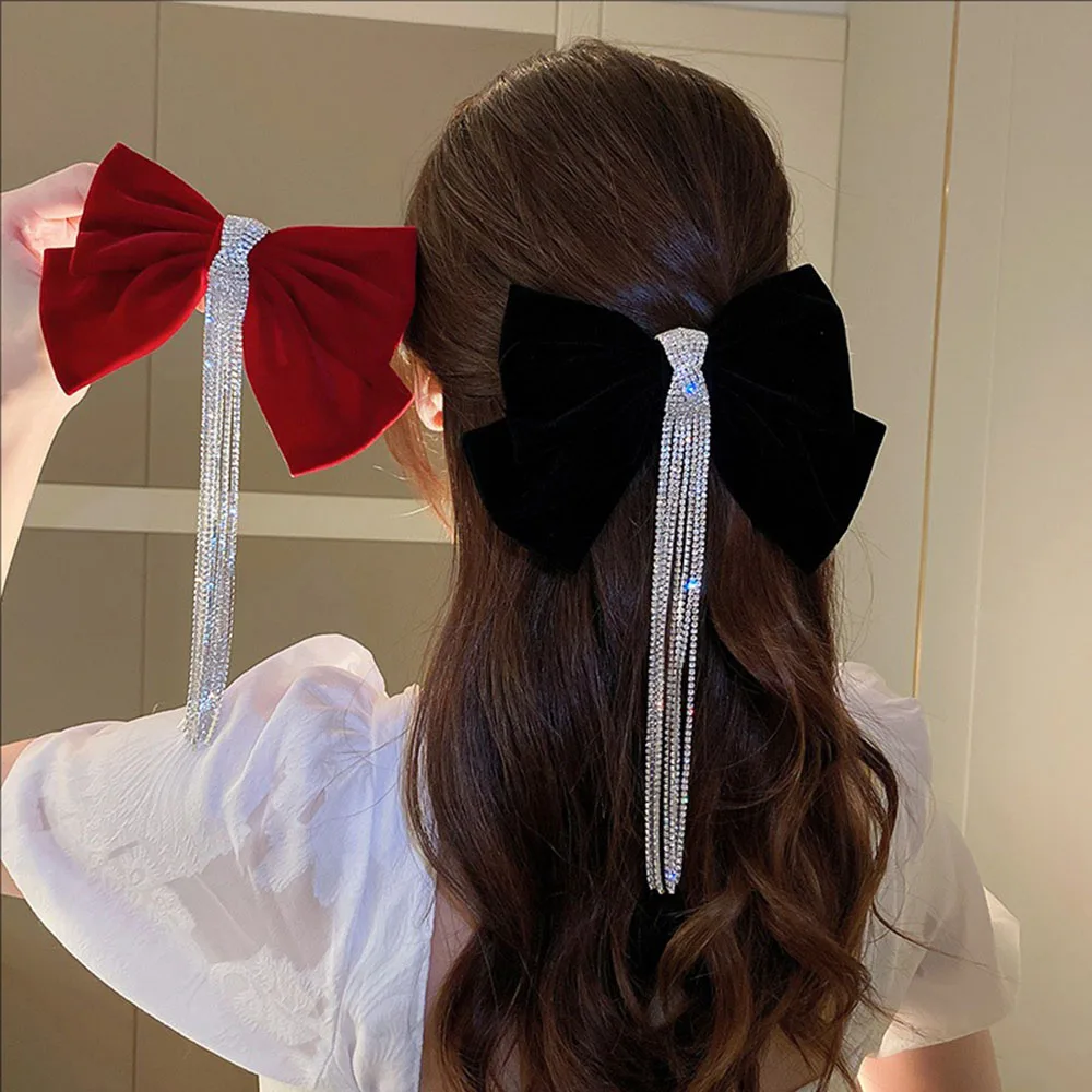 Elegant Bow Crystal-encrusted Tassel Hair Clip New Style Spring Clips Back Of The Head Coiled Hair Accessories For Women
Elegant Bow Crystal-encrusted Tassel Hair Clip New Style Spring Clips Back Of The Head Coiled Hair Accessories For Women