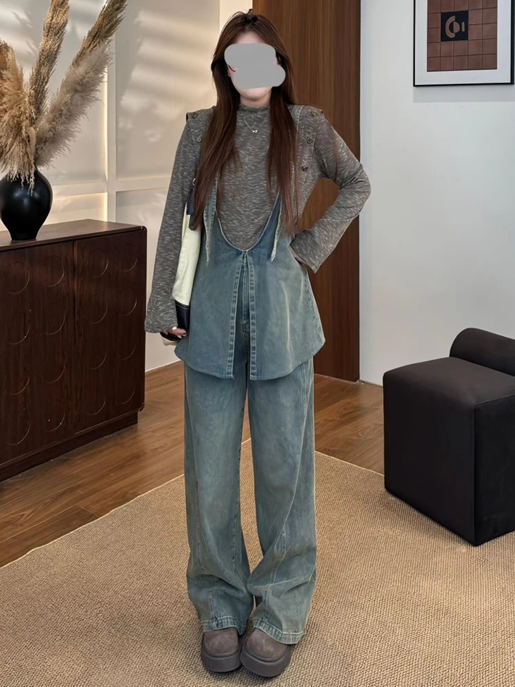 Elegant Knitted Denim Overalls Women's Fashion Set Casual Style High Waist Long Sleeve Top And Jean Overalls Spring Autumn
Elegant Knitted Denim Overalls Women's Fashion Set Casual Style High Waist Long Sleeve Top And Jean Overalls Spring Autumn