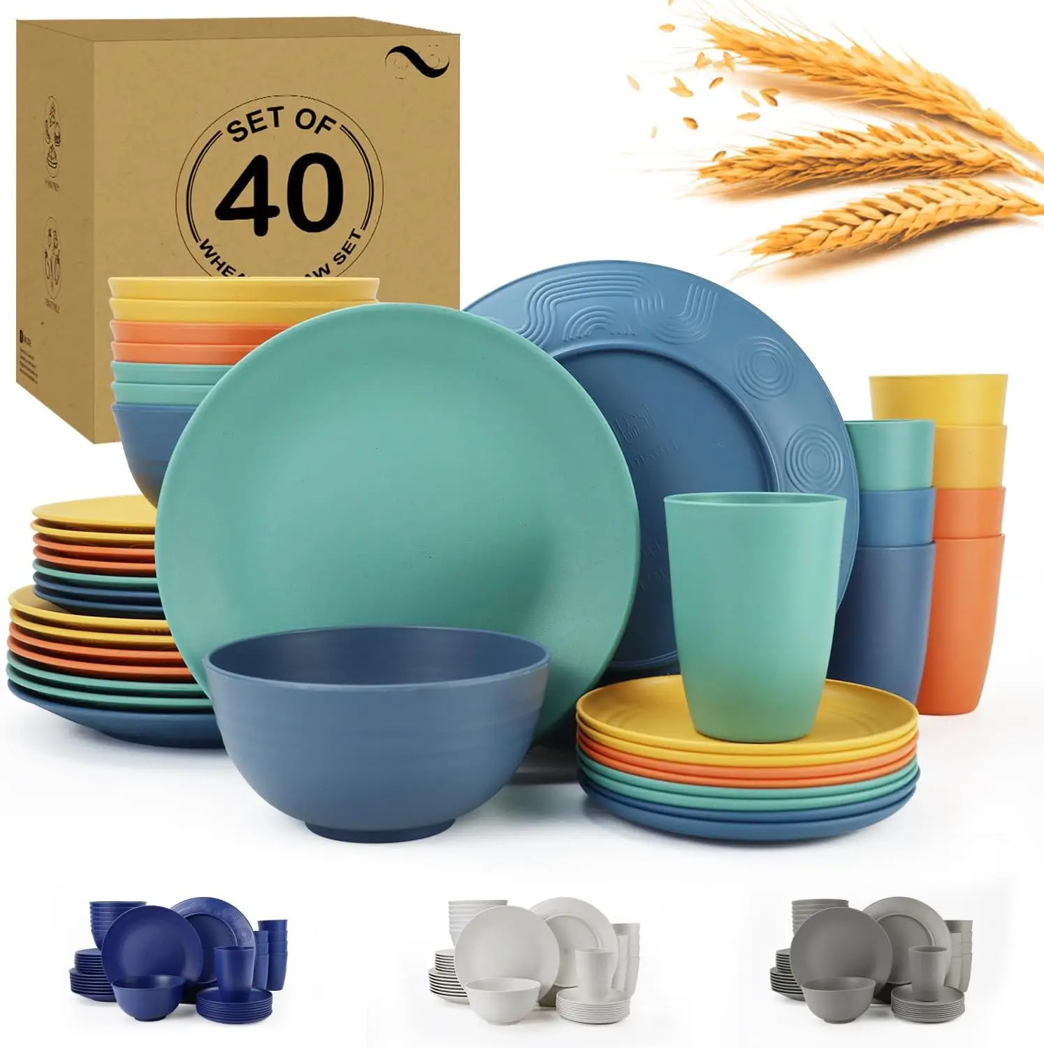 Wheat Straw Dinnerware Sets for 8,Dishwasher & Microwave Safe Plates and Bowls Sets 40 PCS, Unbreakable Dish Sets for Kitchen,Ca
Wheat Straw Dinnerware Sets for 8,Dishwasher & Microwave Safe Plates and Bowls Sets 40 PCS, Unbreakable Dish Sets for Kitchen,Ca