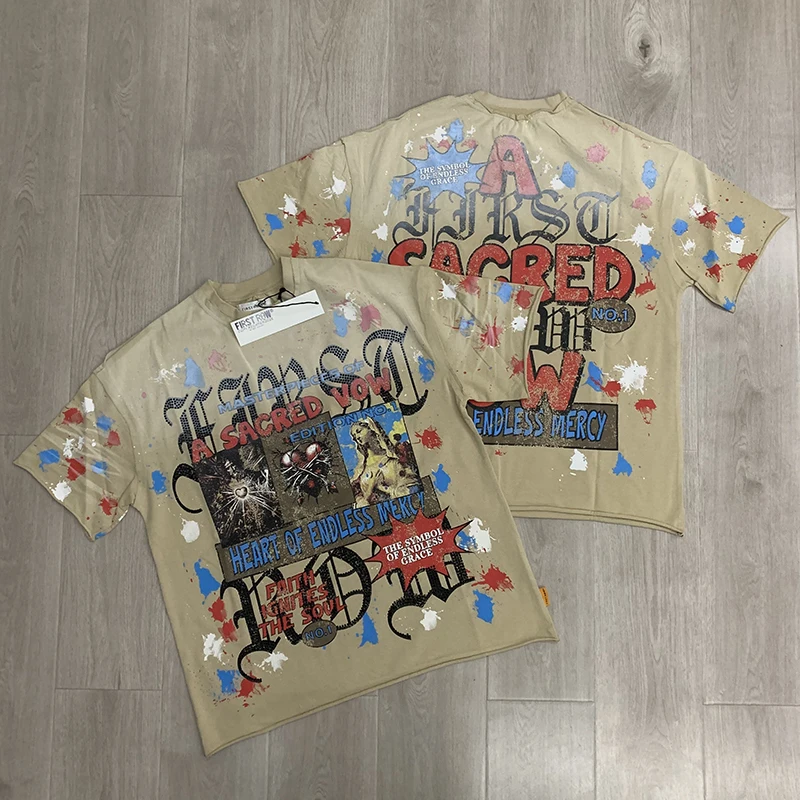 High Quality FIRST ROW T-Shirts American Style Hot Drill Letters Mens Womens Short Sleeves Black Washed Tee
High Quality FIRST ROW T-Shirts American Style Hot Drill Letters Mens Womens Short Sleeves Black Washed Tee