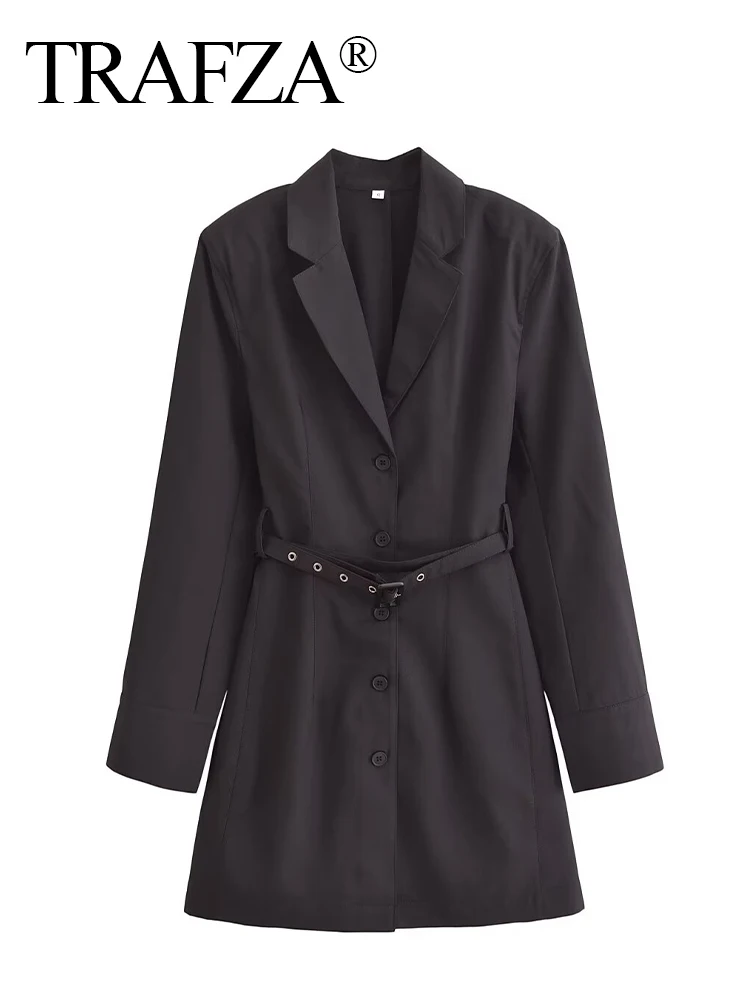 TRAFZA Women's Autumn New Solid Turn Down Collar Long Sleeve Belted Suit Dress Female Temperament Elegant Commuter Short Dress
TRAFZA Women's Autumn New Solid Turn Down Collar Long Sleeve Belted Suit Dress Female Temperament Elegant Commuter Short Dress