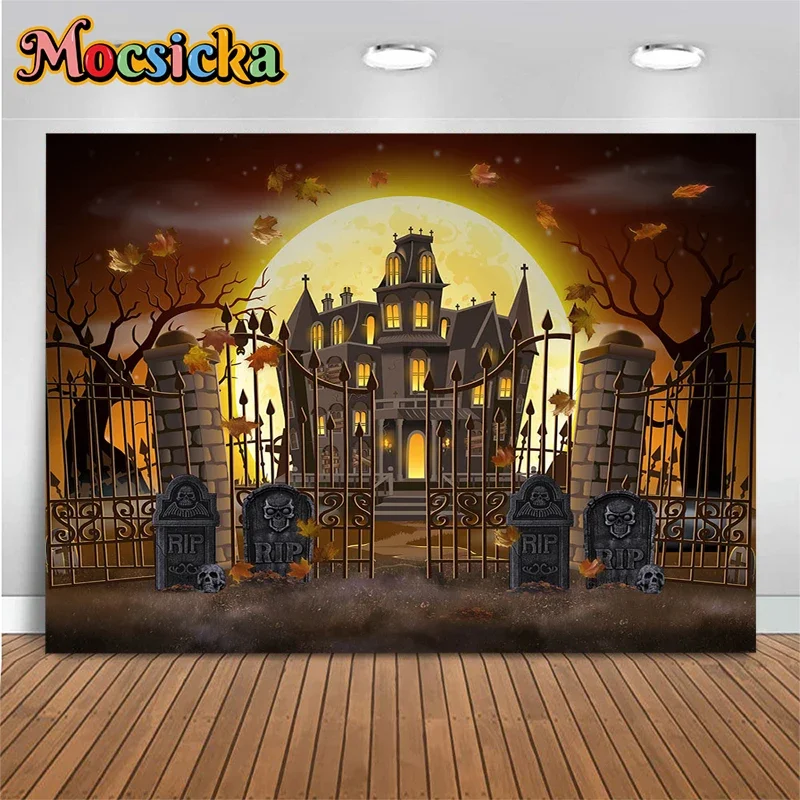 Mocsicka Halloween Decoration Photography Background Grey Castle Golden Maple Leaf Deciduous Tree Moon Skull Photo Backdrop Prop
Mocsicka Halloween Decoration Photography Background Grey Castle Golden Maple Leaf Deciduous Tree Moon Skull Photo Backdrop Prop