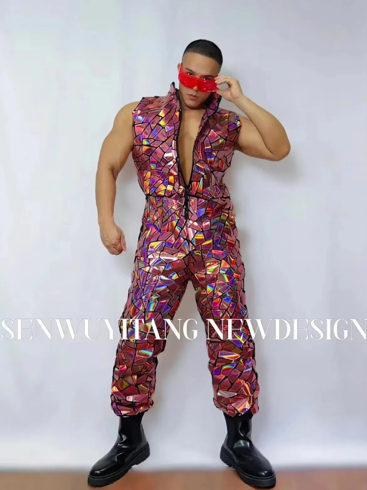 Men Fantasy Laser Sequin Sleeveless Jumpsuit Hip Hop Jazz Dance Costume Nightclub Bar Overalls Performance Costume Size S-XXL
Men Fantasy Laser Sequin Sleeveless Jumpsuit Hip Hop Jazz Dance Costume Nightclub Bar Overalls Performance Costume Size S-XXL