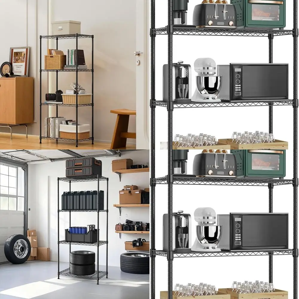 Black 4-Tier Metal Storage Rack with Wheels for Garage, Kitchen, Bathroom, and Laundry - 13.7x23.6x53.4
Black 4-Tier Metal Storage Rack with Wheels for Garage, Kitchen, Bathroom, and Laundry - 13.7x23.6x53.4