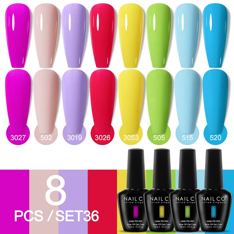 NAILCO Nail Gel Polish 8PCS Set Neon Nail Art Spring Summer Semi Permanent Varnish Kit For Manicure Hybrid Soak Off UV LED Gel
NAILCO Nail Gel Polish 8PCS Set Neon Nail Art Spring Summer Semi Permanent Varnish Kit For Manicure Hybrid Soak Off UV LED Gel
