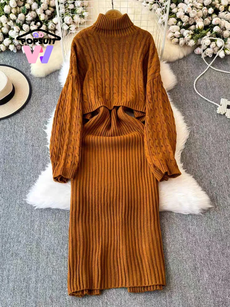 New in Autumn Winter Women's Knitted Dress Slim-fitting and Thin Hip-wrapped Skirt Turtleneck Sweater Two-piece Set Women Choles
New in Autumn Winter Women's Knitted Dress Slim-fitting and Thin Hip-wrapped Skirt Turtleneck Sweater Two-piece Set Women Choles